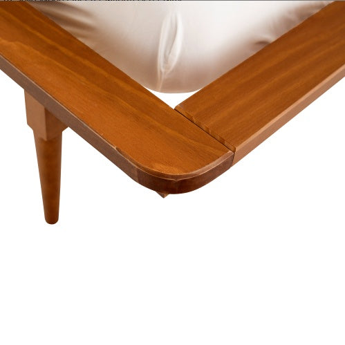 Mid-Century Modern Solid Wood Queen Platform Bed Frame with Spindle Headboard – Caramel Finish